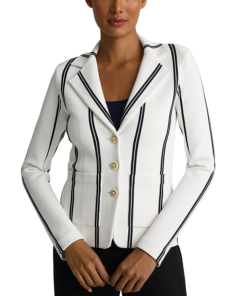 St John Cite Crepe Knit Jacket In Bright White/midnight