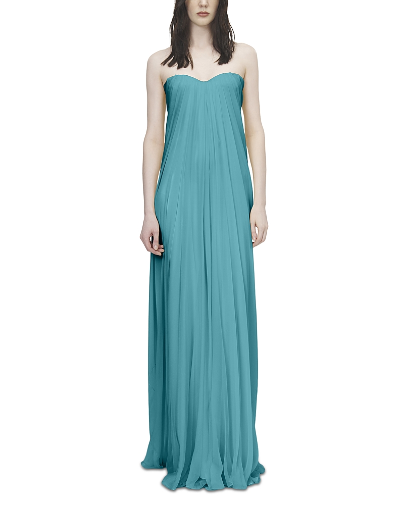 McQueen Silk Chiffon Draped Strapless Gown