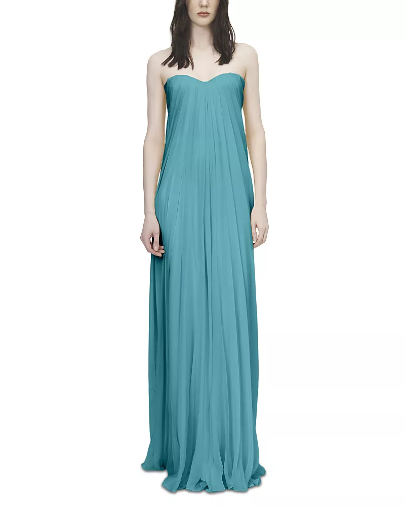 McQueen Silk Chiffon Draped Strapless Gown