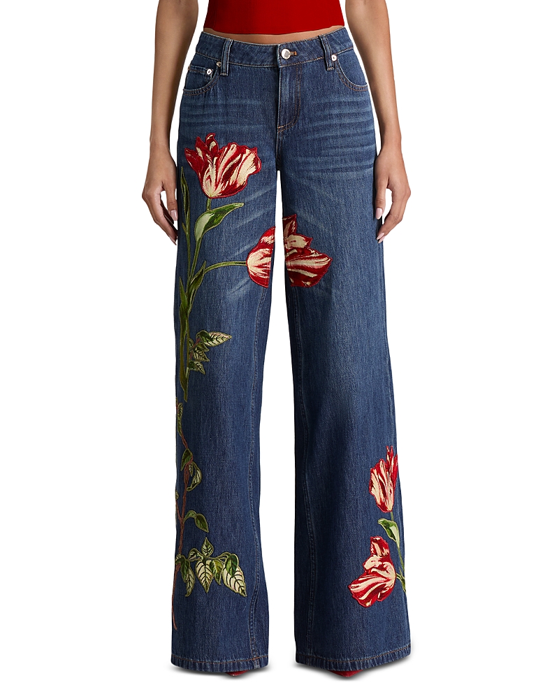 Alice and Olivia Low Rise Baggy Wide Leg Jeans in Freyja Blue/Soft Tulip