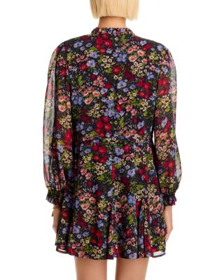 Ditsy Floral Long Sleeve Mini Dress - Exclusive - thumbnail 4