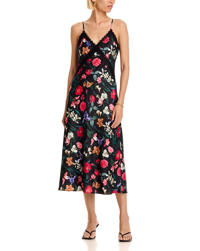 Aqua Floral Lace Satin Midi Dress - Exclusive