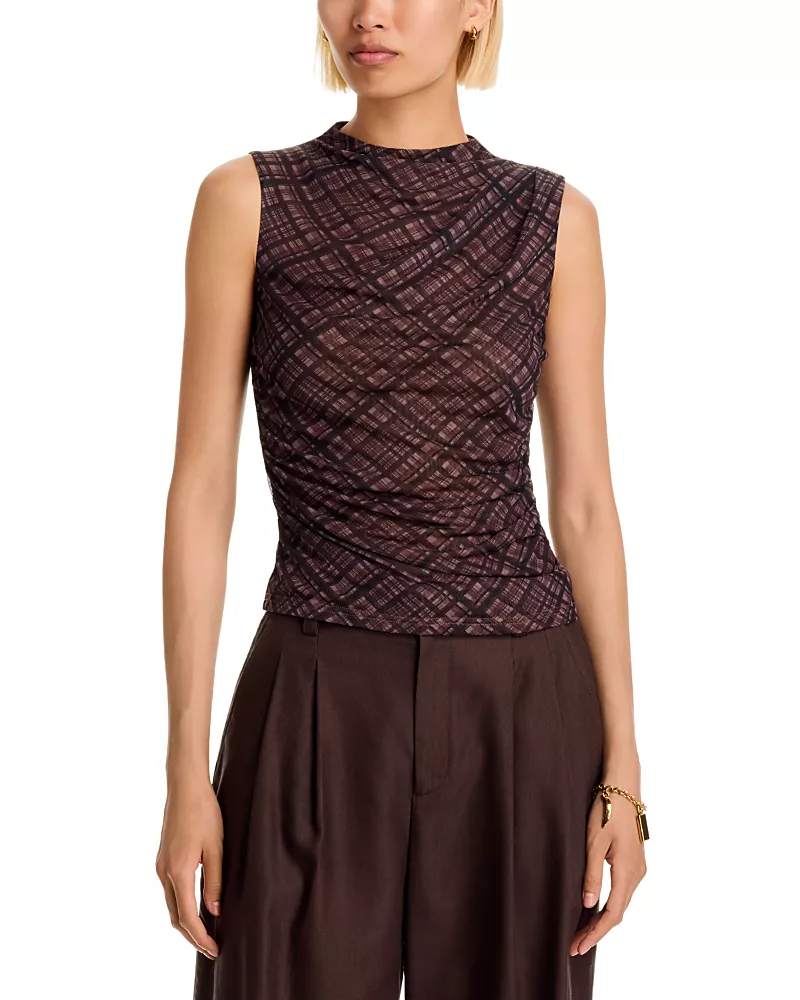 Aqua Plaid Mesh Sleeveless Top - Exclusive