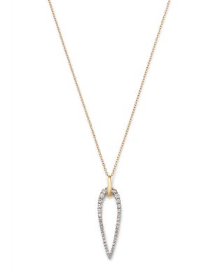 Diamond Pav&eacute; Modern Open Pendant Necklace in 14K Yellow Gold, 18"