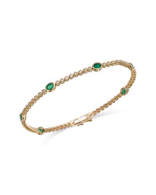 Emerald & Diamond Tennis Bracelet in 14K Yellow Gold