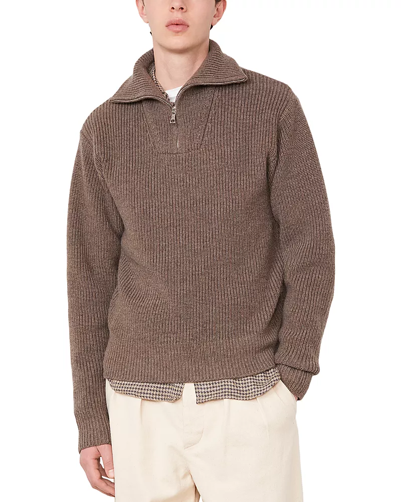 Officine Generale Ribbed Knit Quarter Zip Sweater