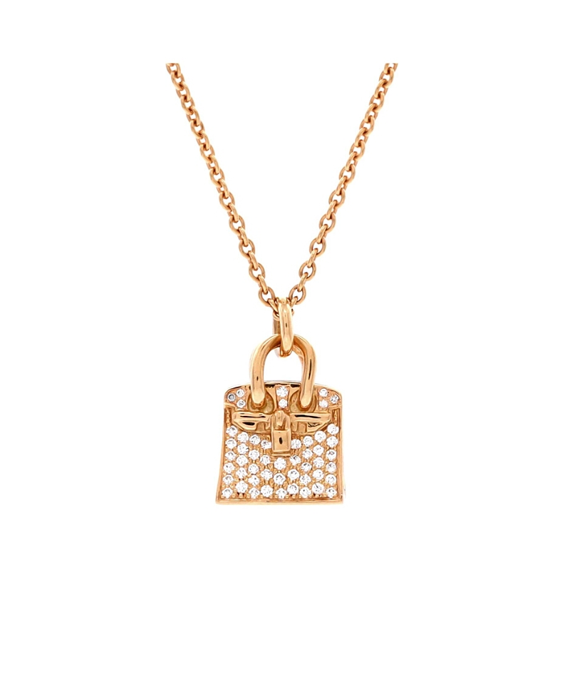 Pre-Owned HERMES Birkin Amulette Pendant Necklace 18K Rose Gold and Diamonds, 15.75