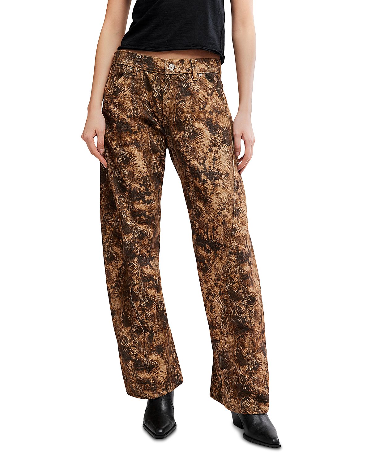 Free People Fable Low Rise Print Bowed Jeans