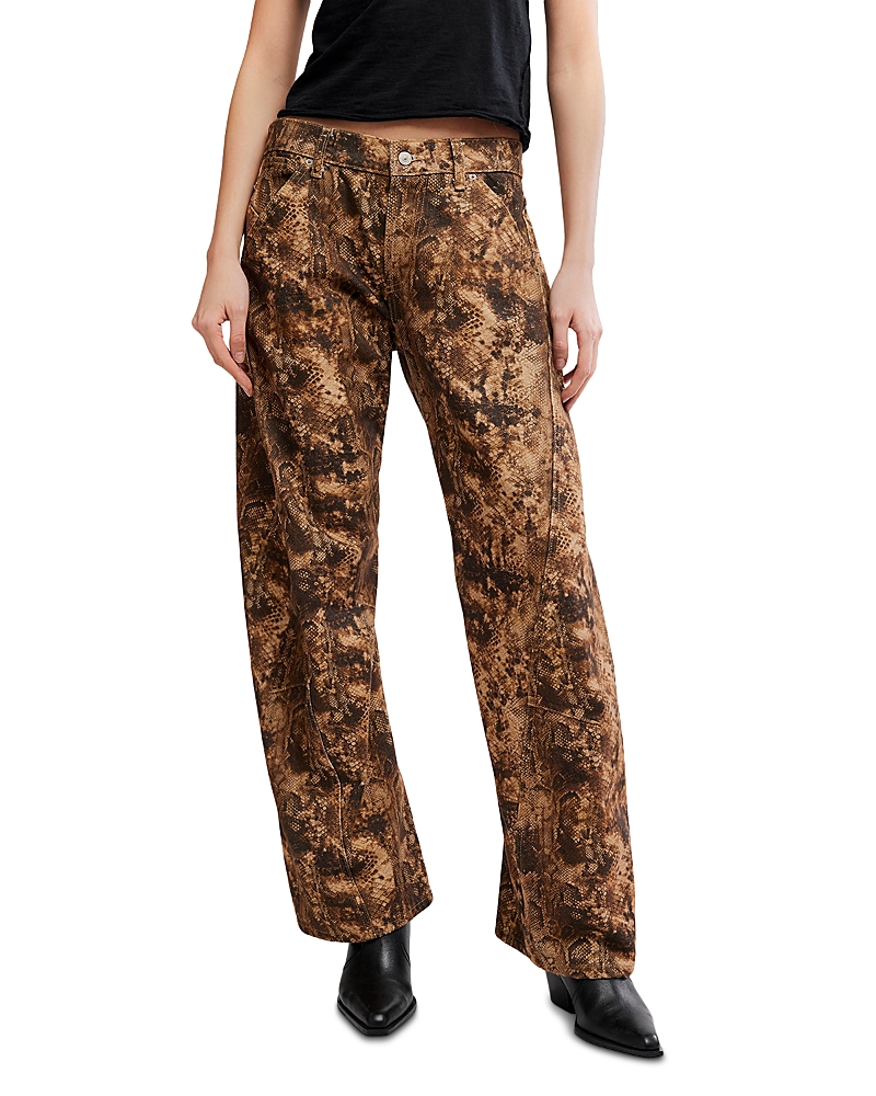 Free People Fable Low Rise Print Bowed Jeans in Chocolate