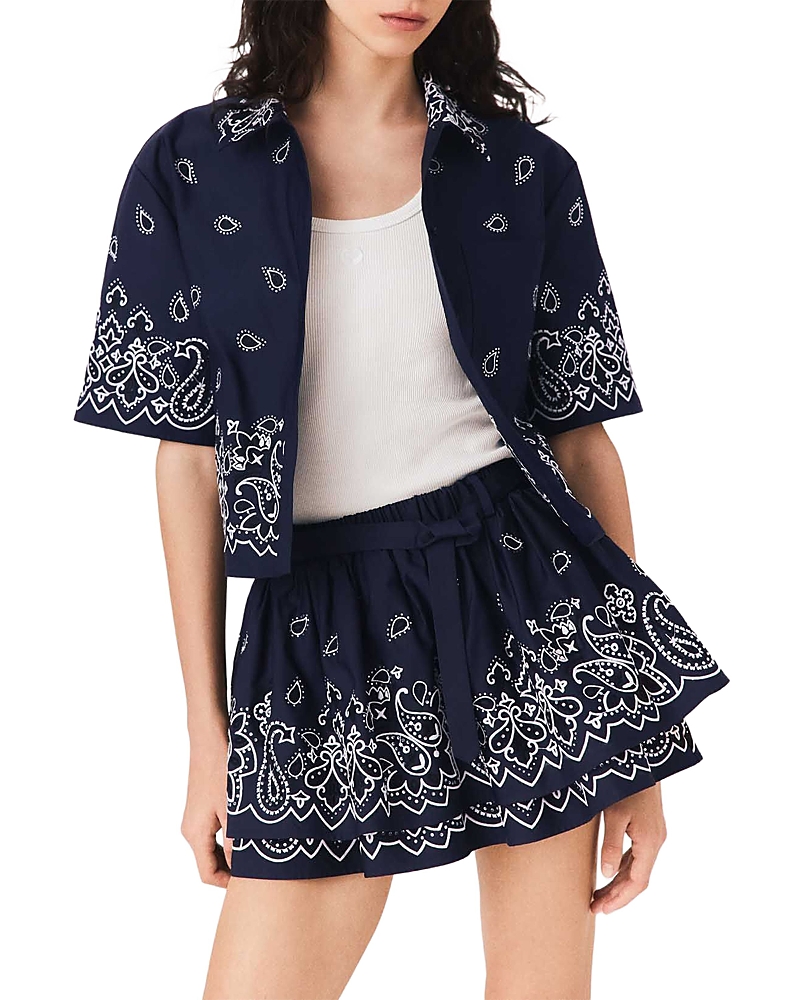 Maje Embroidered Ruffle Mini Skirt