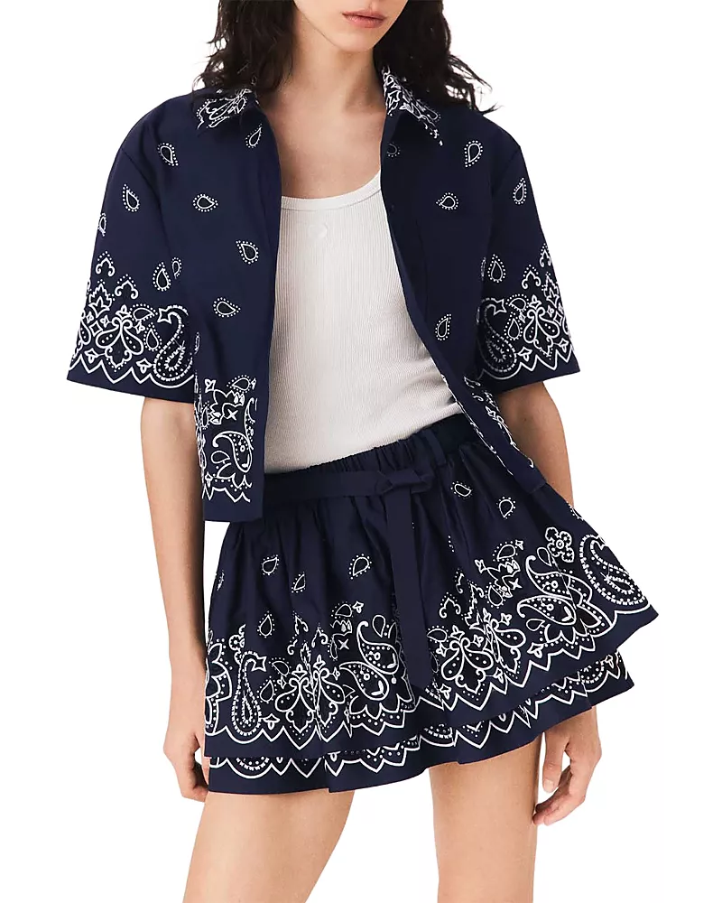 Maje Embroidered Ruffle Mini Skirt
