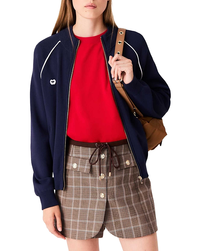 Maje Contrast Trim Zippered Cardigan