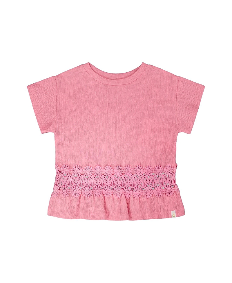 Deux par Deux Girls' Crinkle Jersey Long T-Shirt with Crochet Insert - Big Kid