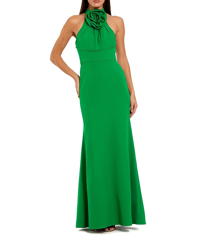 Mac Duggal Flower Halter Neck Crepe Column Gown
