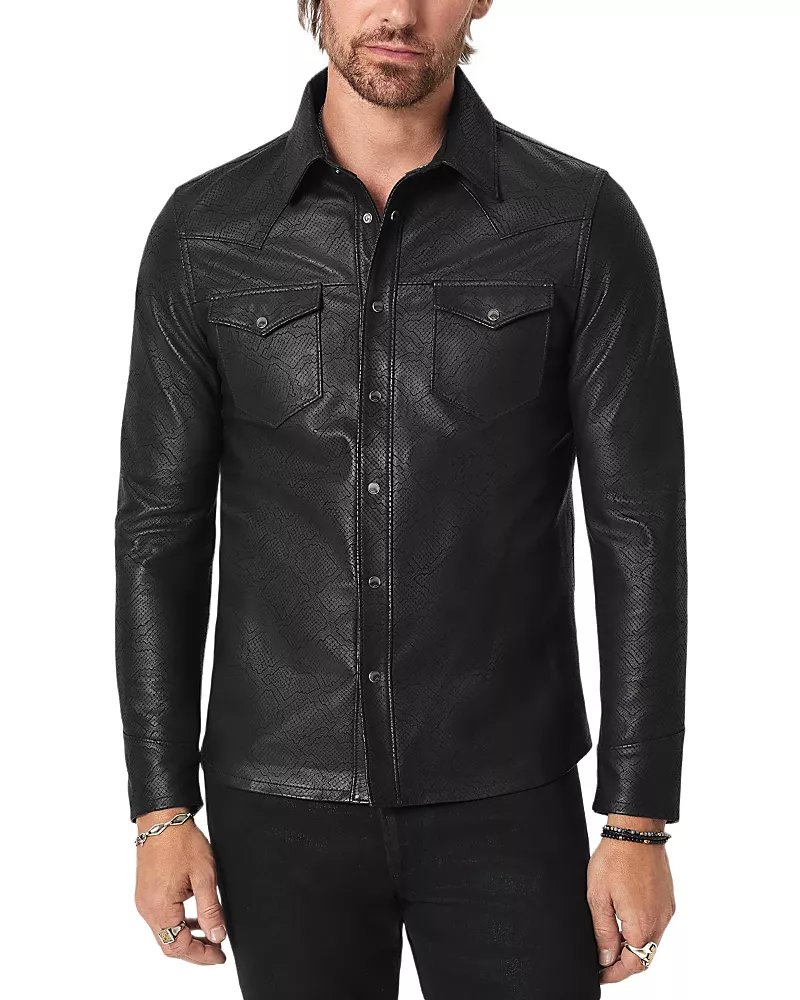 John Varvatos Sage Leather Pocket Shirt