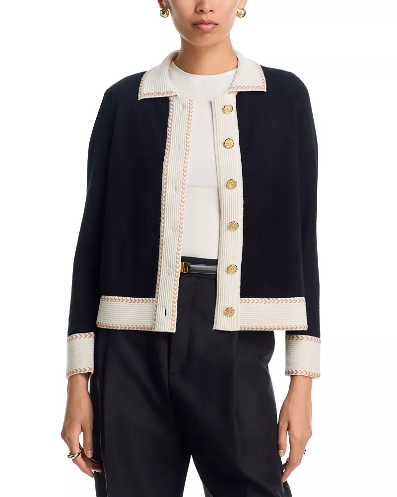C by Bloomingdale's Cashmere Contrast Trim Cardigan - Exclusive