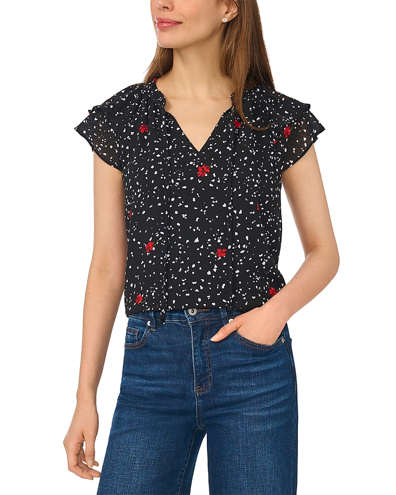 CeCe Flutter Sleeve Tie Neck Top
