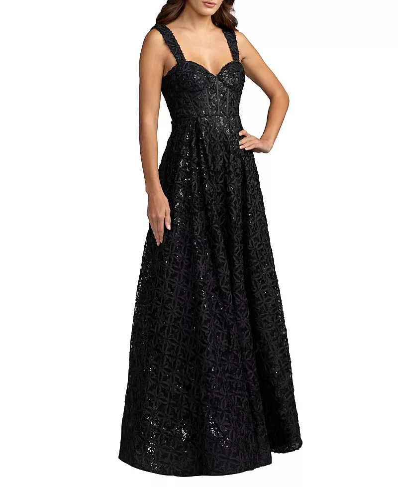 Mac Duggal Sleeveless Sweetheart Floral Tulle A Line Gown
