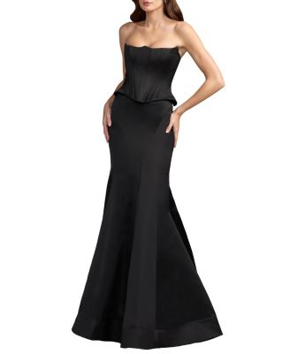 Mac Duggal Strapless Satin Corset Peplum Gown
