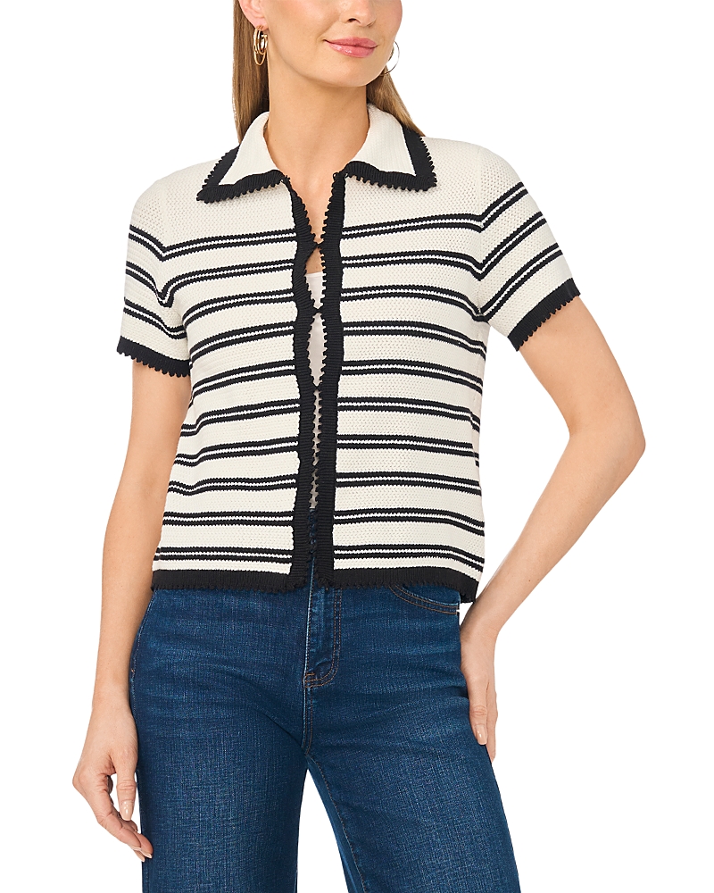 Vince Camuto Striped Collared Short Sleeve Cardigan