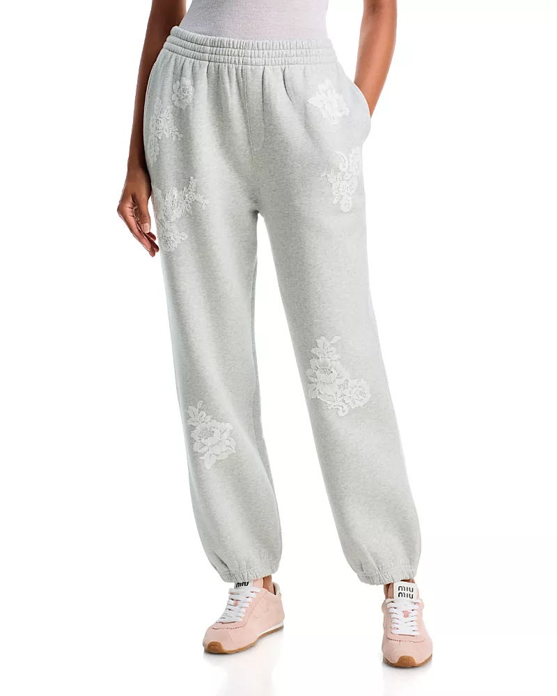 LoveShackFancy Lilia Cotton Blend Lace Trim Sweatpants