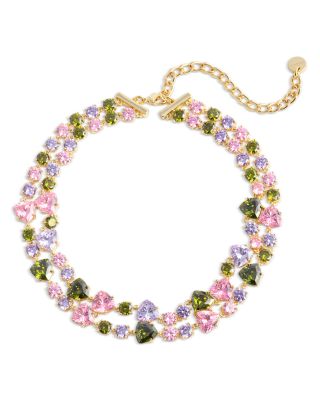 Multi Crystal Layered Necklace, 14.9-18.8"