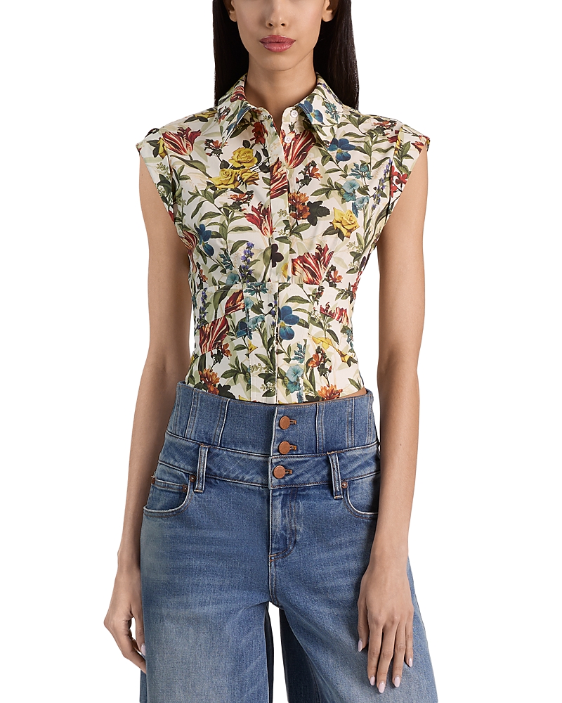 Alice And Olivia Kim Paneled Corset Fitted Top