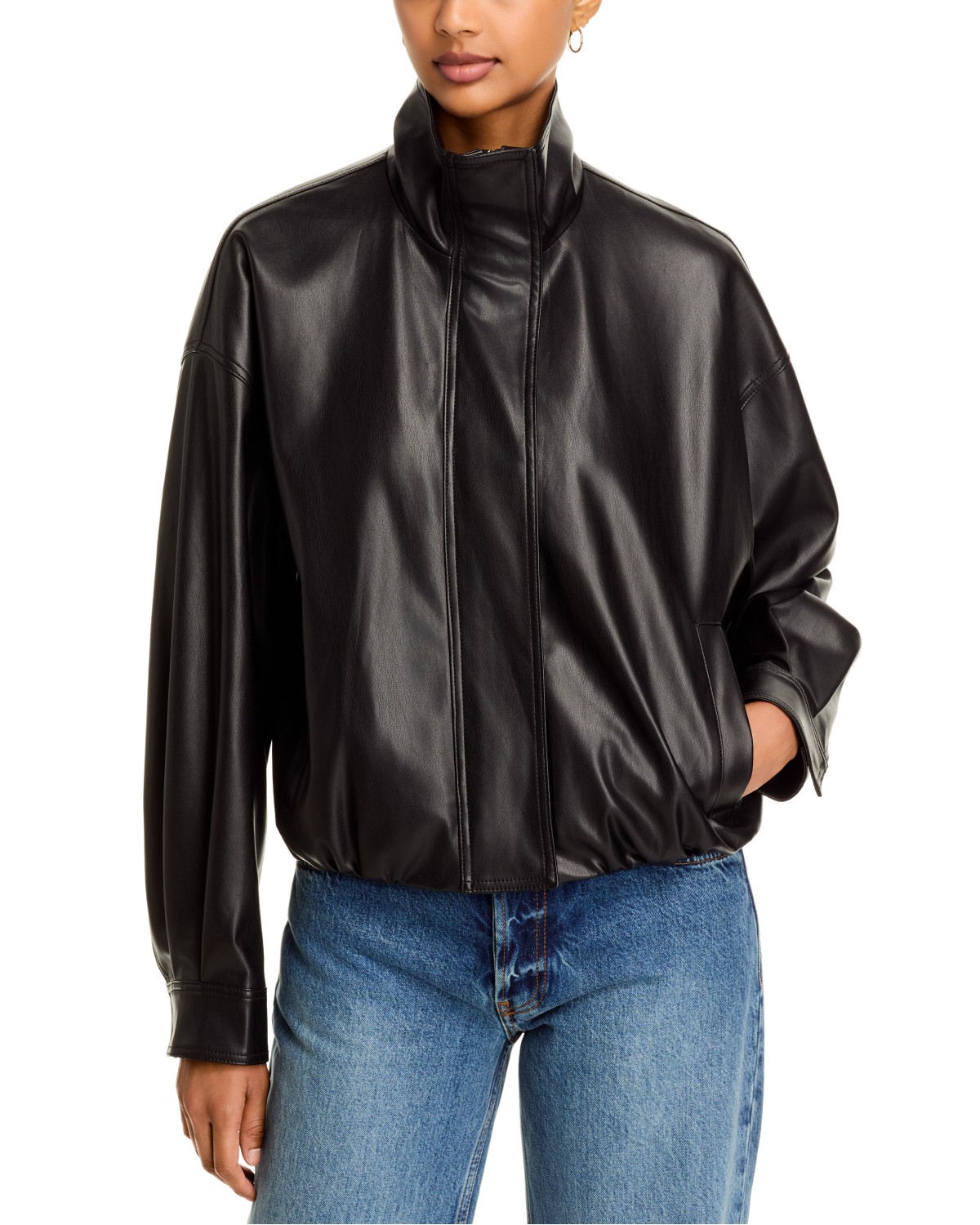 Dessa Faux Leather Funnel Collar Jacket