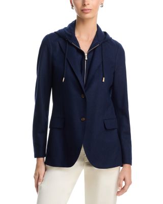 Wool Blend Hooded Single Breasted Blazer 