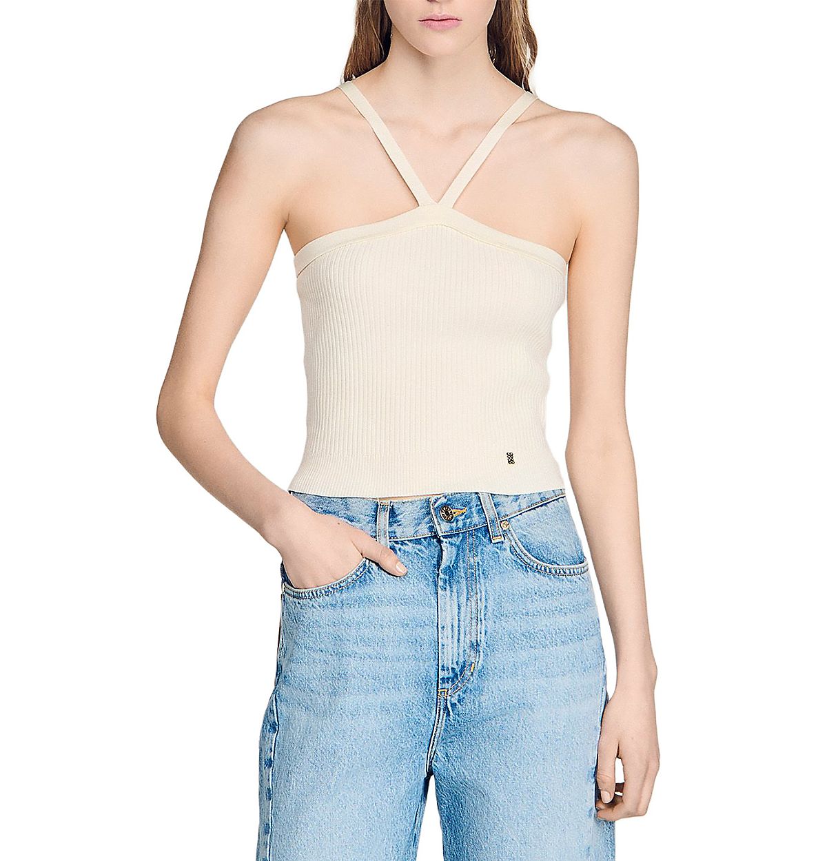 Sandro Arenadia Short Rib Knit Top