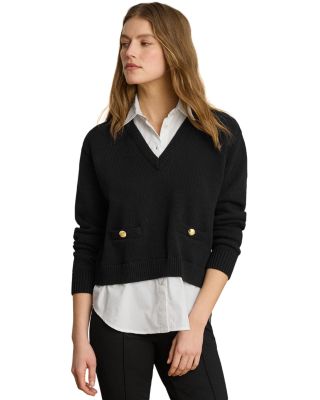 Layered Button Trim Cotton Sweater