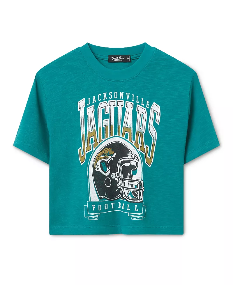 Junk Food Clothing Women's Jacksonville Jaguars Helmet Mock Neck Crop Tee