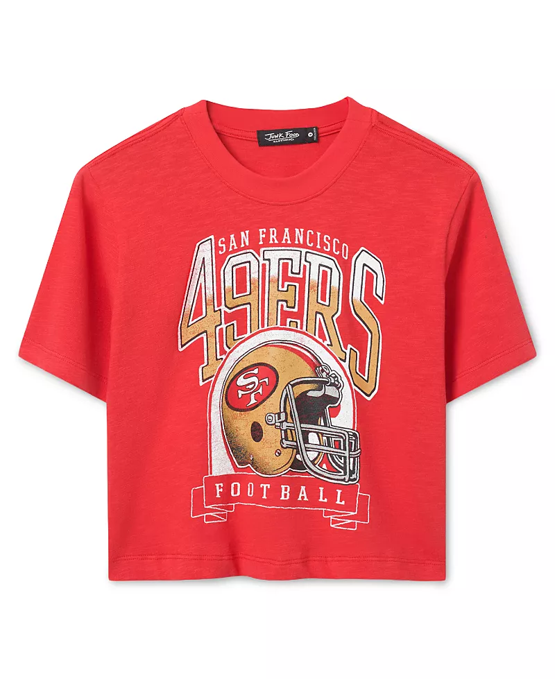 Junk Food Clothing Women's San Francisco 49ers Helmet Mock Neck Crop Tee