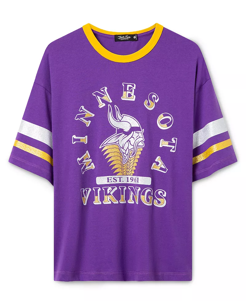 Junk Food Clothing Women's Minnesota Vikings Glitter Boxy Ringer