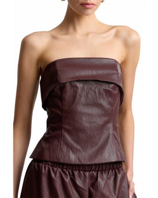 Faux Leather Foldover Strapless Top - thumbnail 5