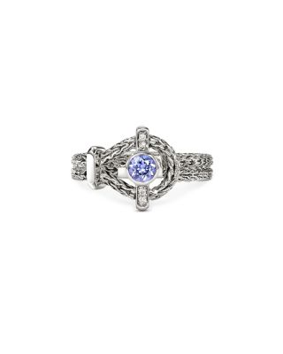 Sterling Silver Icon Tanzanite & Diamond Halo Chain Ring