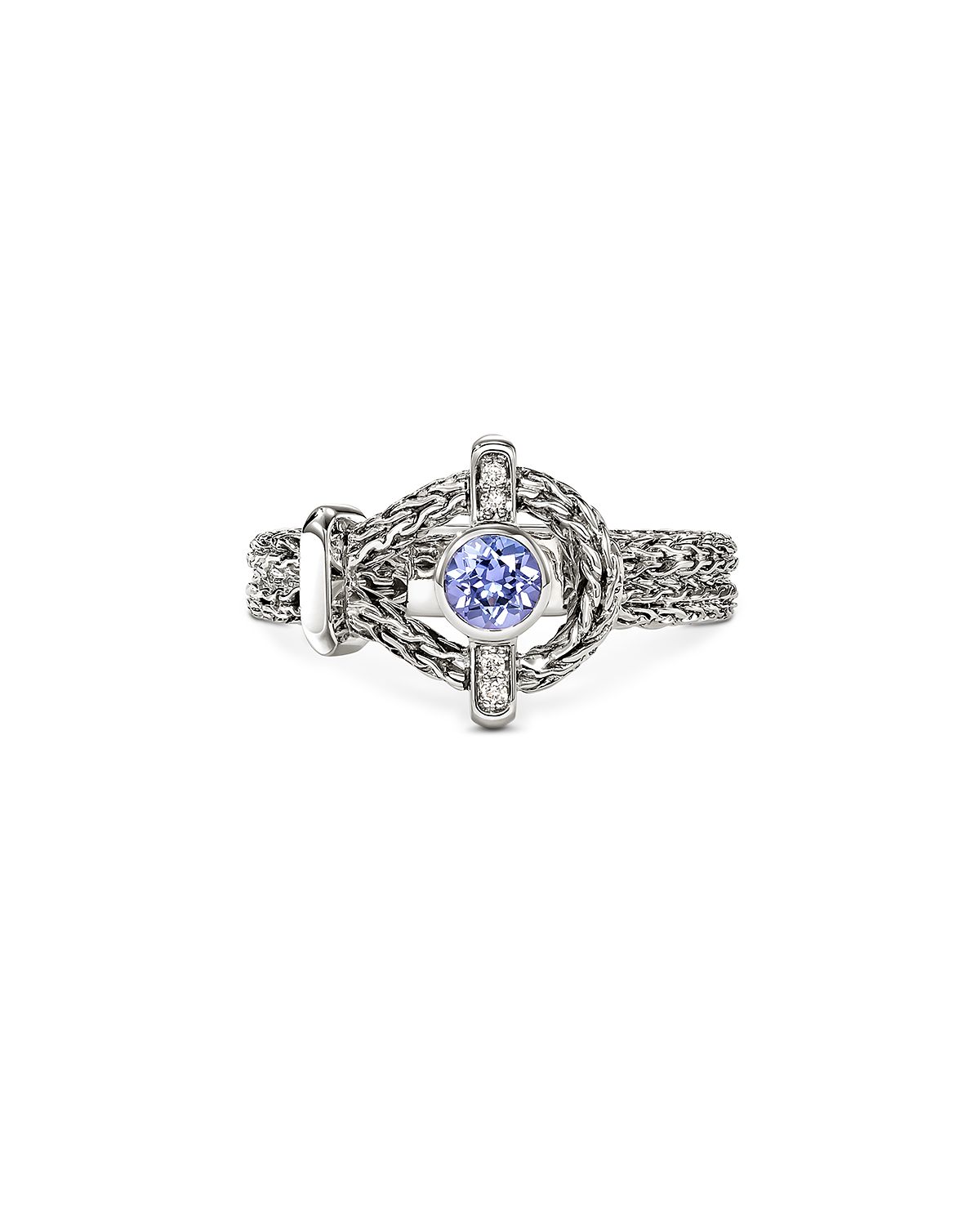 John Hardy Sterling Silver Icon Tanzanite & Diamond Halo Chain Ring