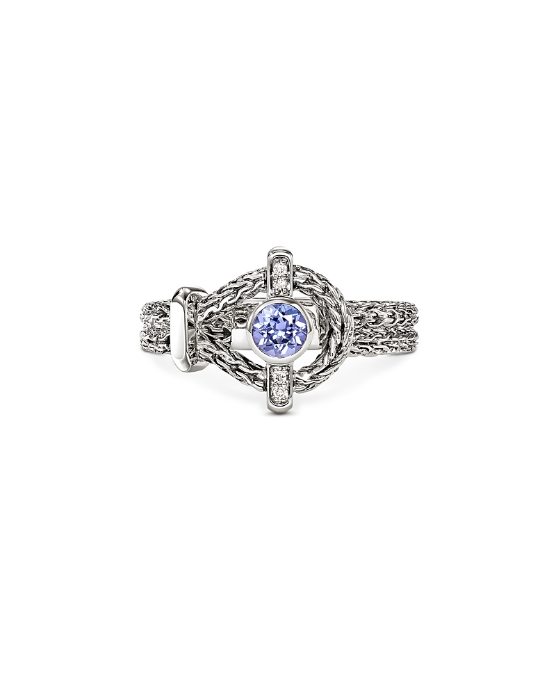 John Hardy Sterling Silver Icon Tanzanite & Diamond Halo Chain Ring