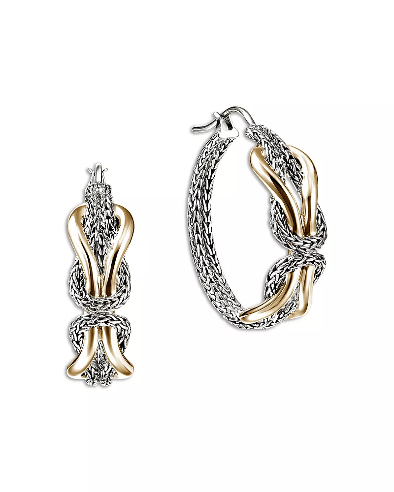 John Hardy 14K Yellow Gold & Sterling Silver Love Knot Infinite Hoop Earrings