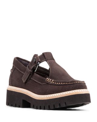 Women's T Strap Leather Suede Loafer Flats