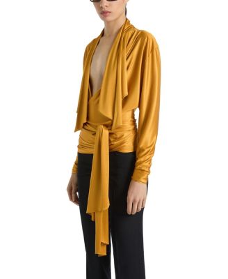  Flowy Jersey Tie-Front Blouse