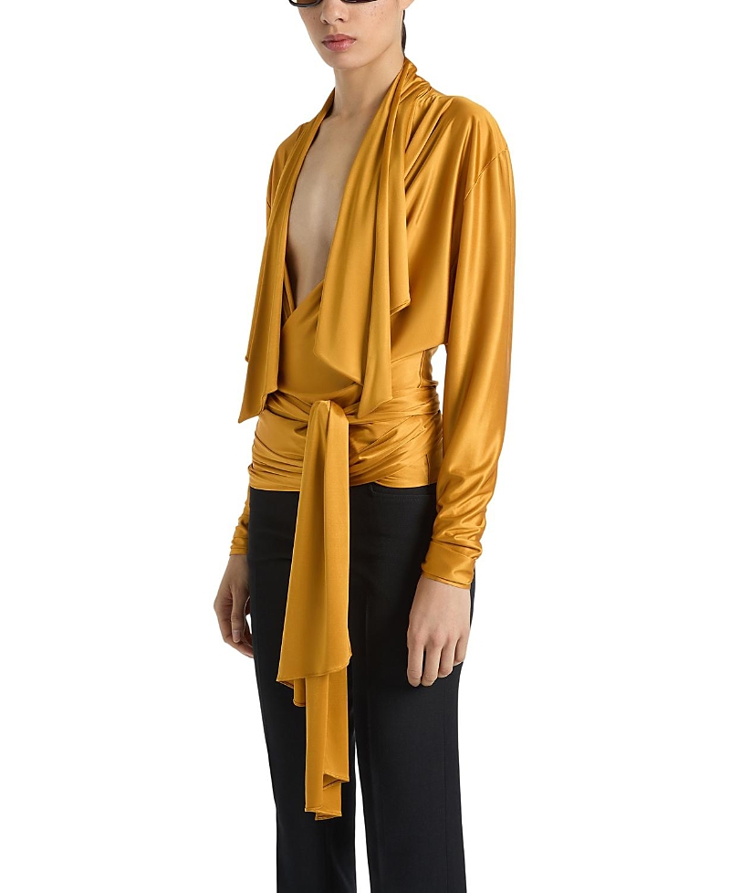 Balmain Flowy Jersey Tie-Front Blouse