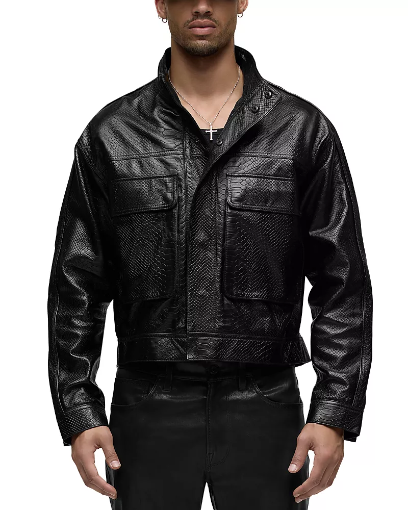Hudson Black Python Leather Jacket