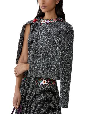 Wool Blend Embellished Crewneck Cardigan