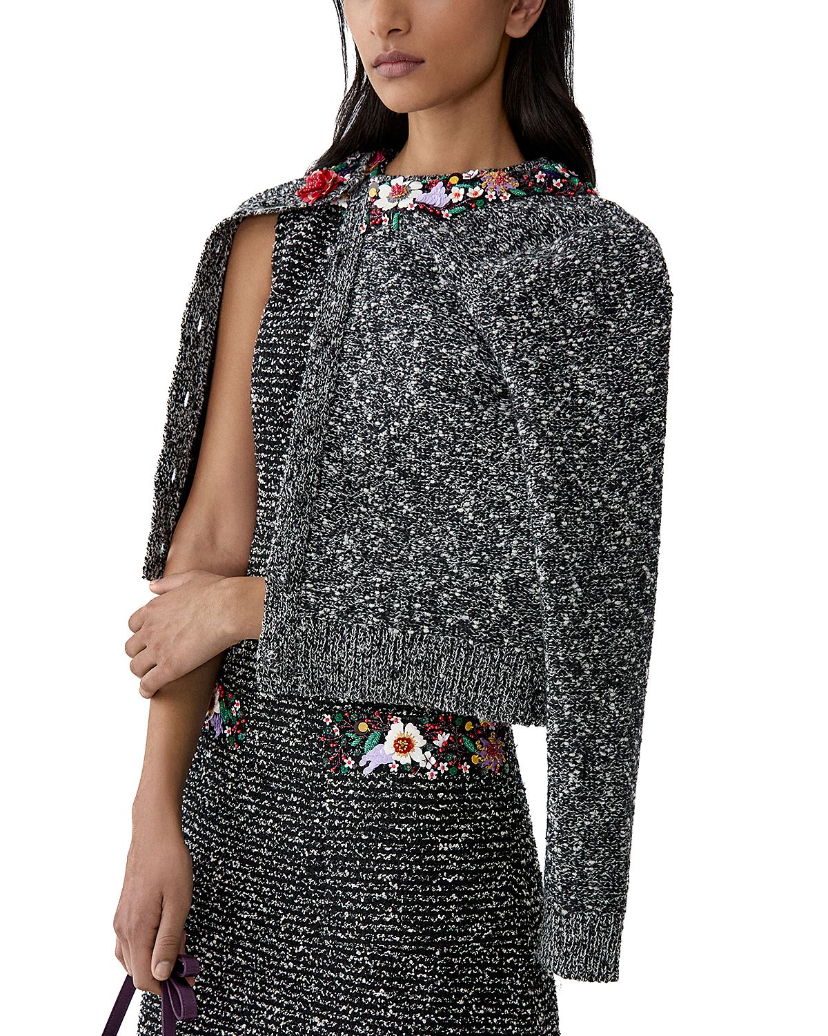 Carolina Herrera Wool Blend Embellished Crewneck Cardigan