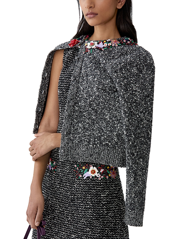 Carolina Herrera Wool Blend Embellished Crewneck Cardigan