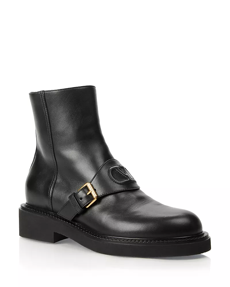 Valentino Garavani Women's VLogo Leather Buckled Booties