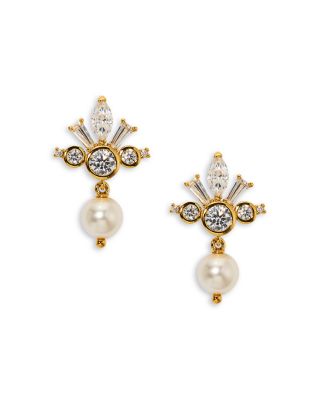 Cubic Zirconia & Imitation Pearl Under the Sea Crown Drop Earrings