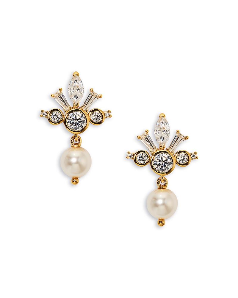 Nadri Cubic Zirconia & Imitation Pearl Under the Sea Crown Drop Earrings