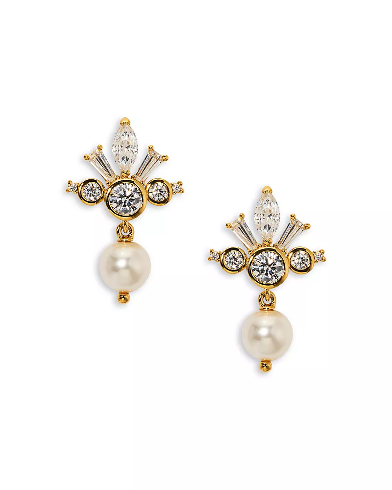 Nadri Cubic Zirconia & Imitation Pearl Under the Sea Crown Drop Earrings